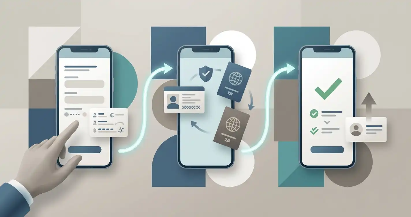 Illustratie van registratie, identiteitscontrole en accountverificatie bij een online casino