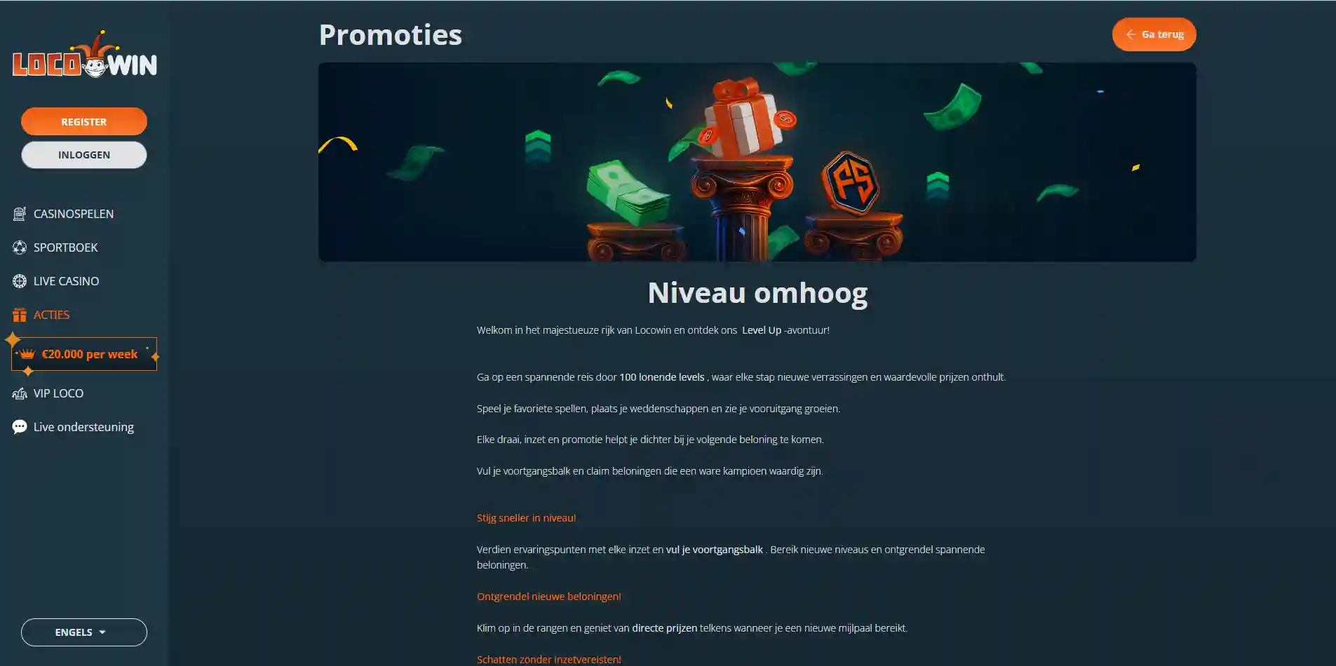 Actuele Locowin promotiepagina met de welkomstbonus en andere bonuskaarten